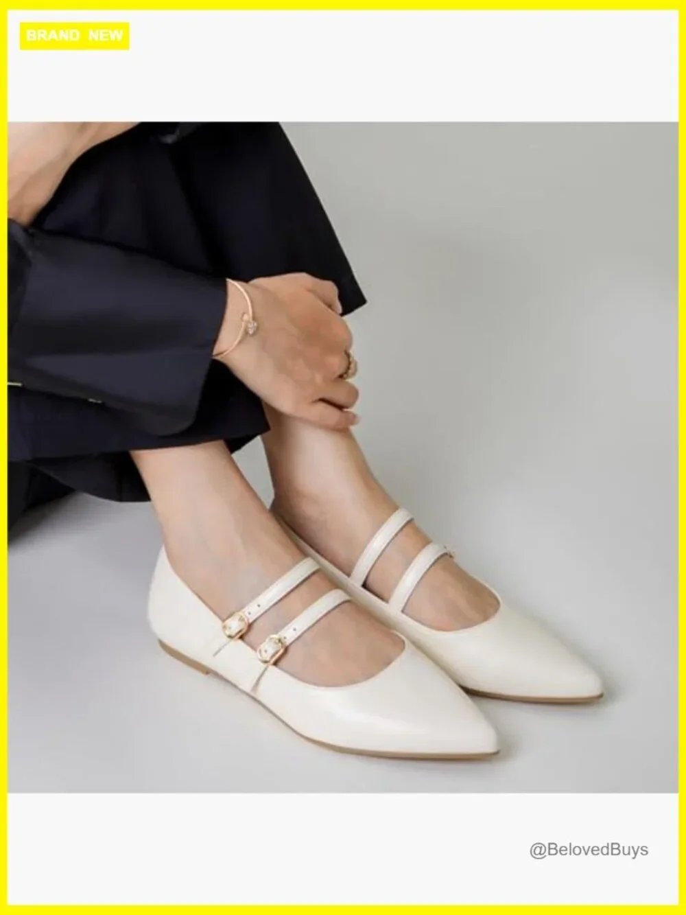Women's Pointed Toe Mary Jane Flats with Adjustable Strap PU Leather